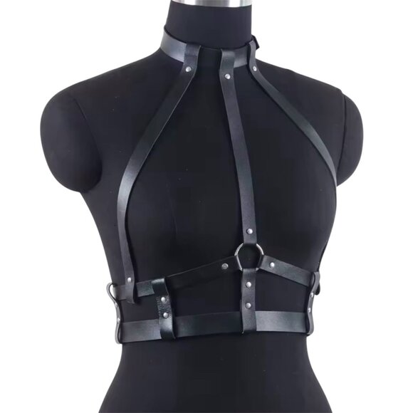 Dark Style Faux Leather Choker Harness Belt - Picture 3 of 4